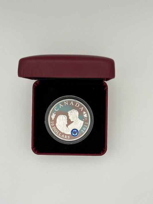2011 Canada $20 Royal Wedding silver coin with Swarovski crystal, Prince William and Catherine Middleton