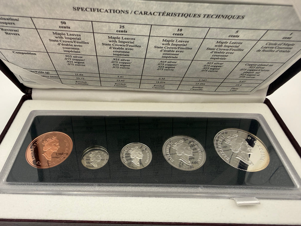 1998 Canada 90th anniversary Royal Canadian Mint five-coin sterling silver proof set, 1908 to 1998 (view 6)