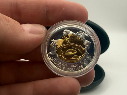 1999 Canada $2 Nunavut sterling silver proof coin with gold-plated core, drum dancer design (view 3)