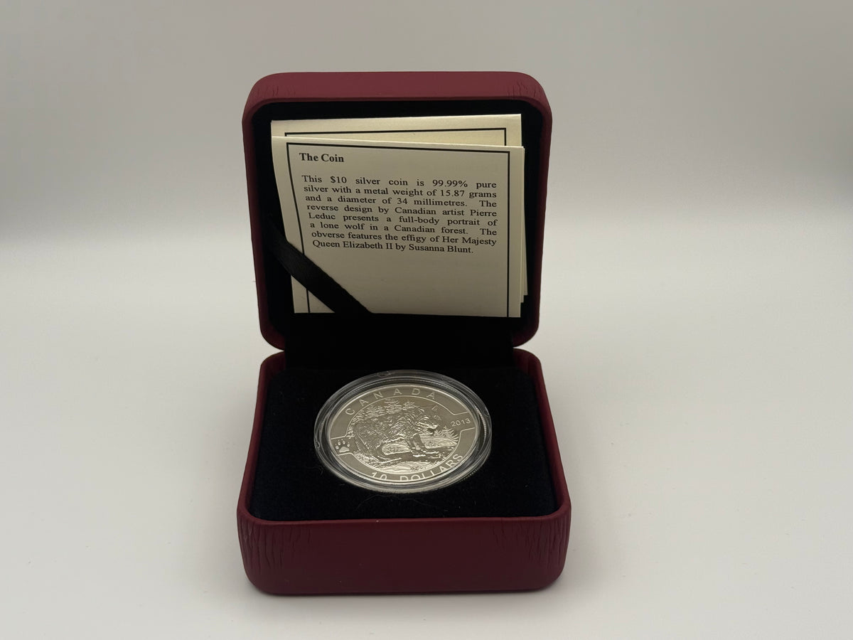 2013 Canada $10 fine silver Wolf coin, O Canada series (view 2)