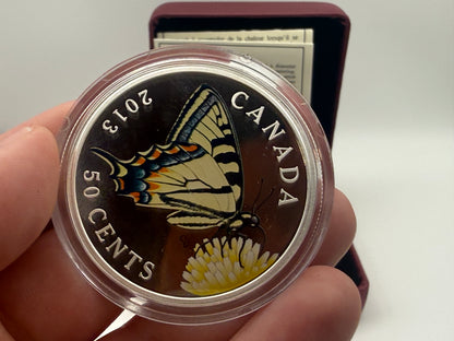 2013 Canada 50-cent Butterflies of Canada coin, Canadian tiger swallowtail with colour (view 2)
