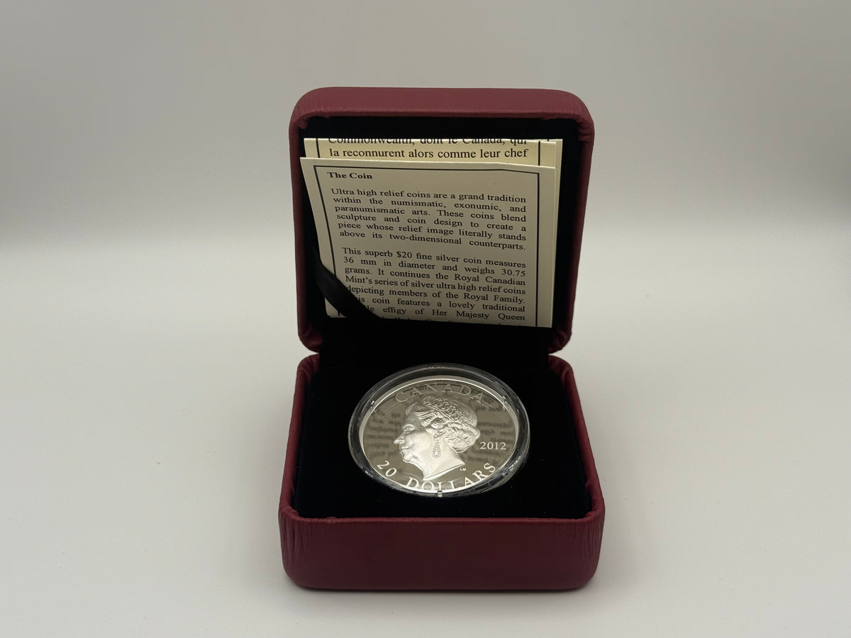 2012 Canada $20 fine silver Diamond Jubilee coin, ultra high relief portrait of Queen Elizabeth II (view 2)