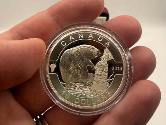 2013 Canada $10 fine silver Beaver coin, O Canada series (view 2)