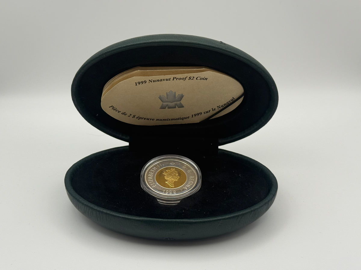 1999 Canada $2 Nunavut sterling silver proof coin with gold-plated core, drum dancer design