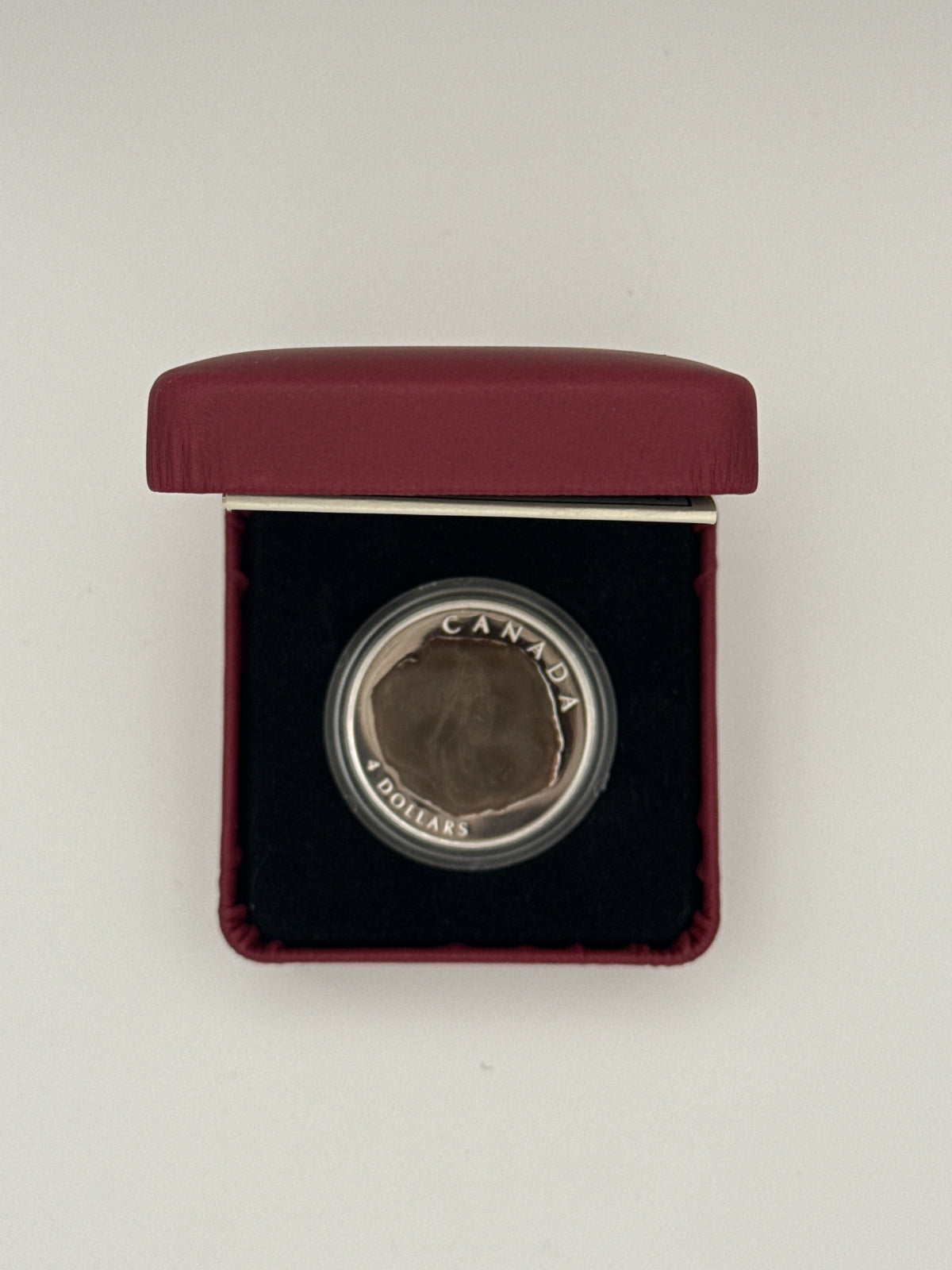 2010 Canada $4 fine silver Dinosaur Collection coin, Dromaeosaurus fossil design (view 2)