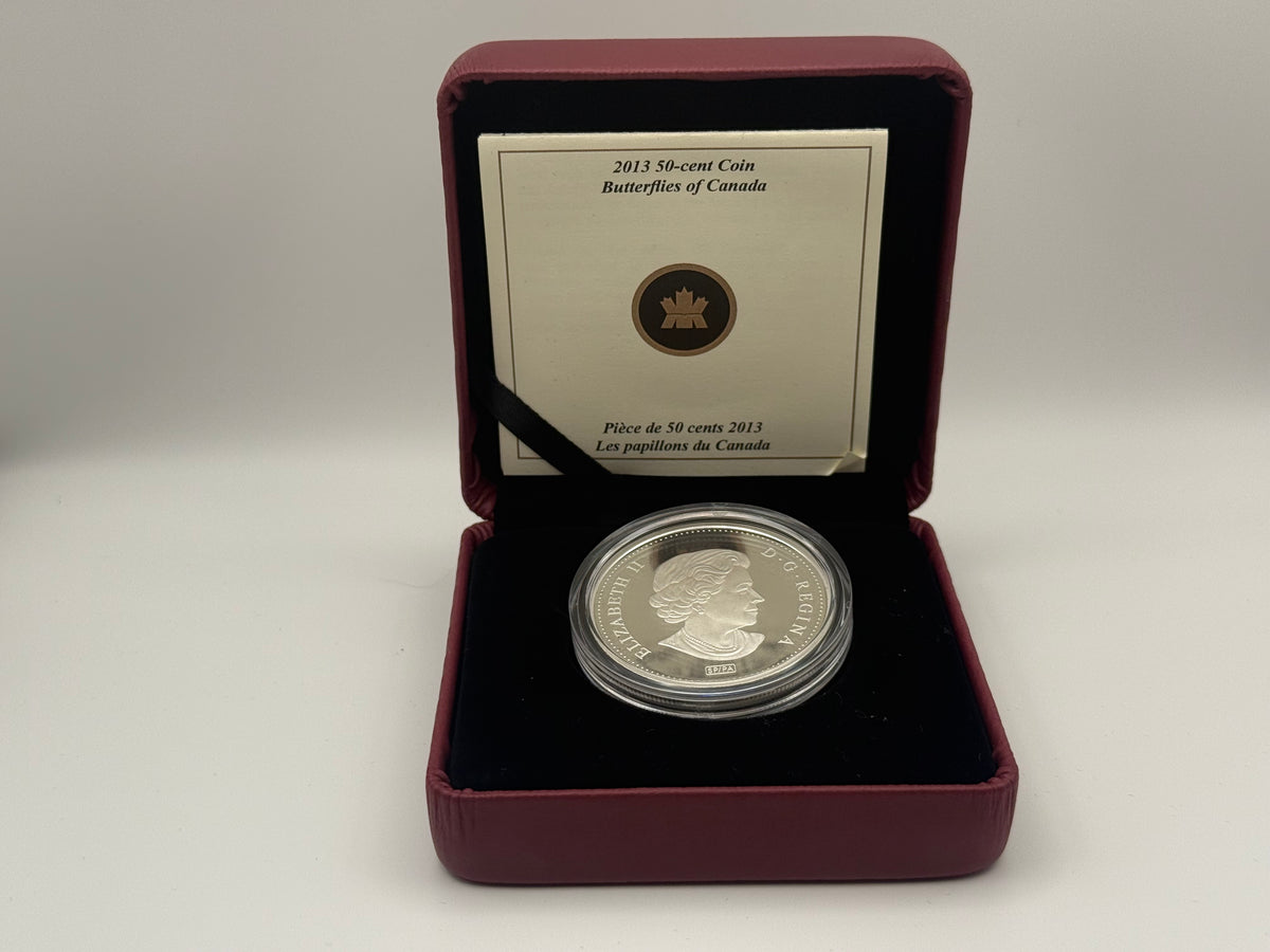 2013 Canada 50-cent Butterflies of Canada coin, Canadian tiger swallowtail with colour (view 3)