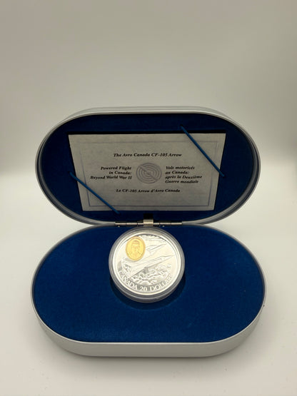 1996 Canada $20 sterling silver Avro Arrow aviation series coin with gold cameo (view 2)