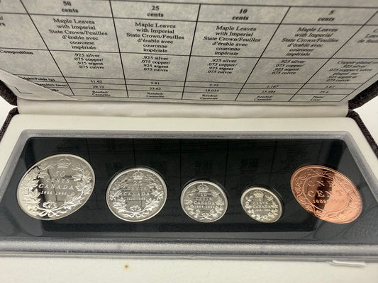 1998 Canada 90th anniversary Royal Canadian Mint five-coin sterling silver proof set, 1908 to 1998 (view 2)
