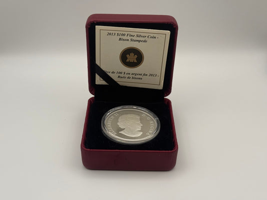 2013 Canada $100 fine silver coin, Bison Stampede design (view 2)