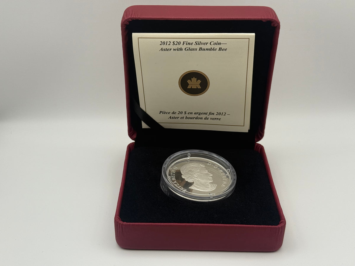 2012 Canada $20 fine silver coin with Venetian glass bumble bee and aster flower (view 4)