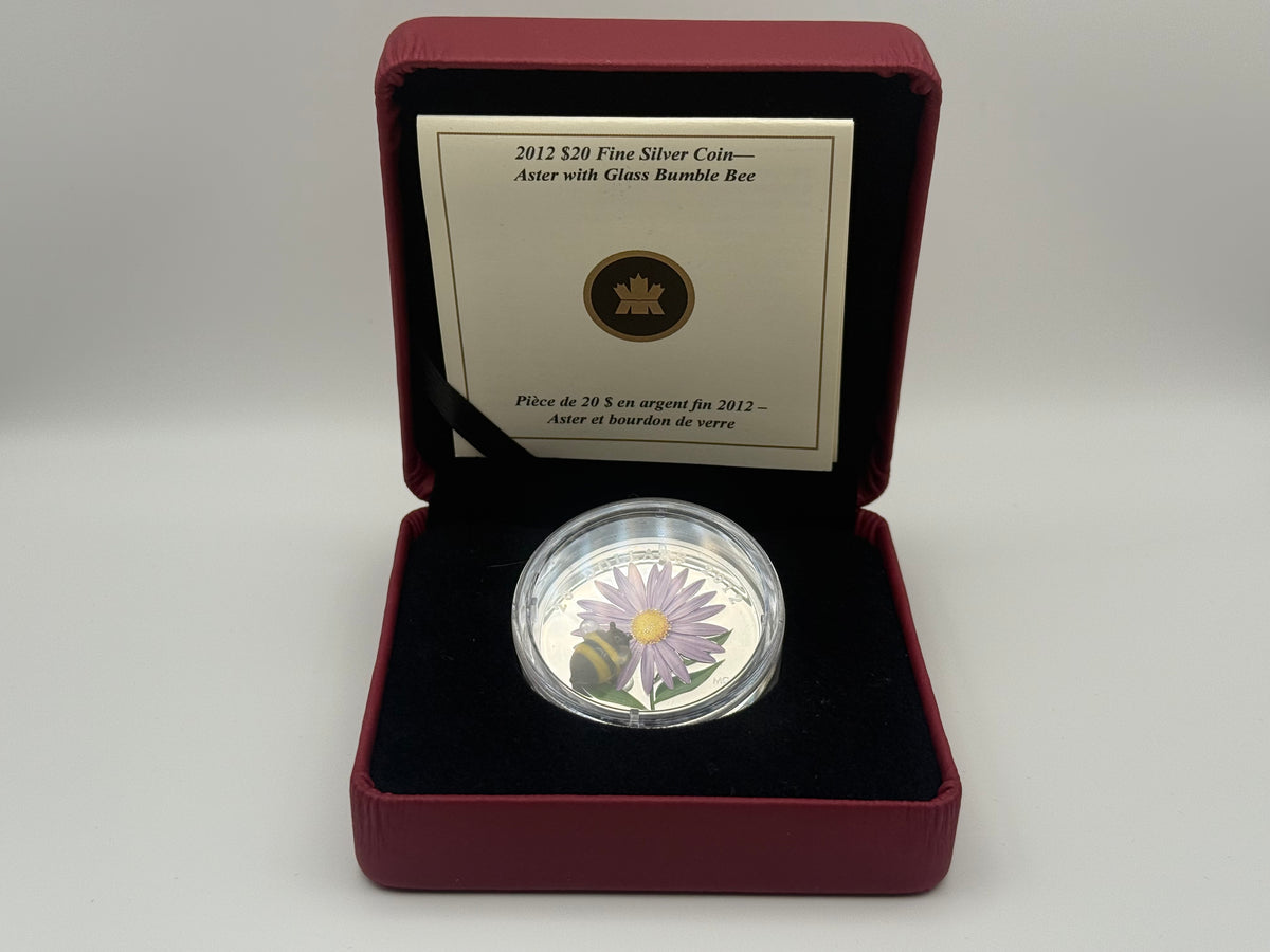 2012 Canada $20 fine silver coin with Venetian glass bumble bee and aster flower (view 3)