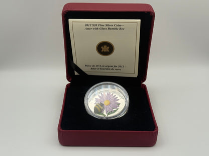 2012 Canada $20 fine silver coin with Venetian glass bumble bee and aster flower (view 3)