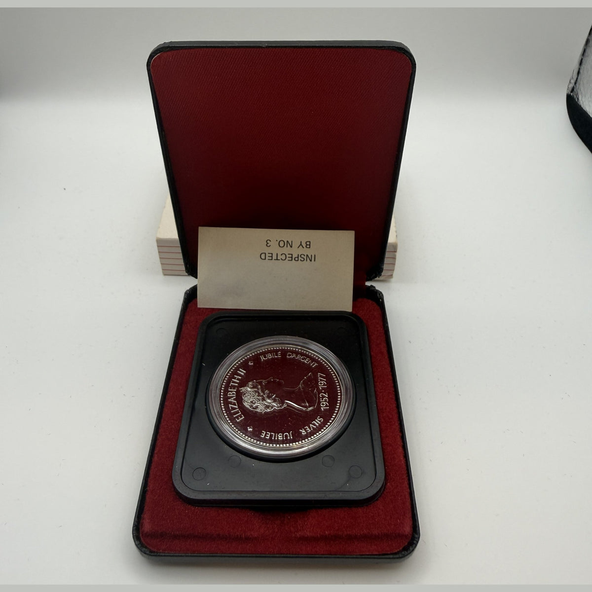 1977 Canada $1 Silver Jubilee silver dollar (Case + box + inspection slip) - front