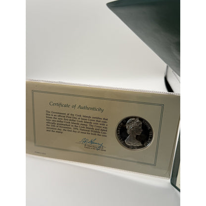 1976 Cook Islands $5 silver proof Mangaia kingfisher coin sealed in First Day of Issue Cover (view 4)