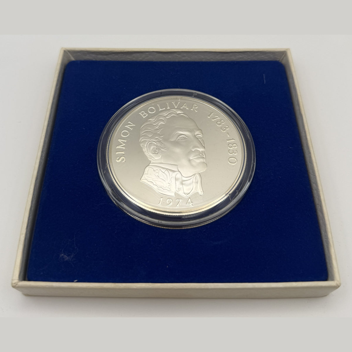 1974 Panama 20 Balboas sterling silver proof coin with Simón Bolívar portrait