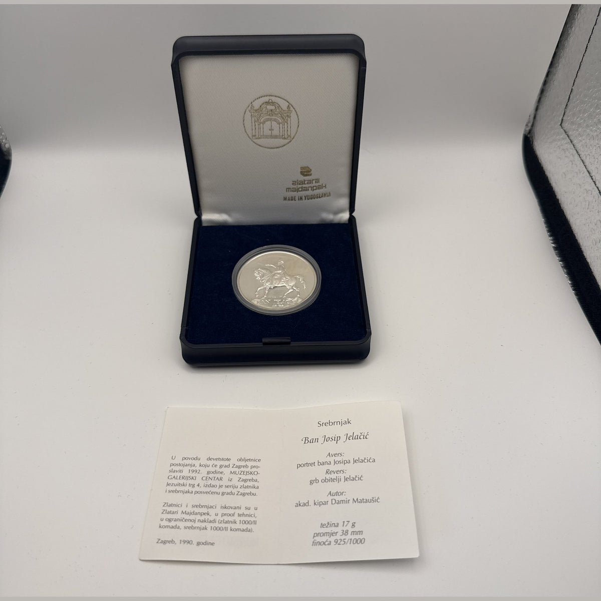 1990 Zagreb Ban Josip Jelačić sterling silver proof medal with equestrian statue design (view 5)