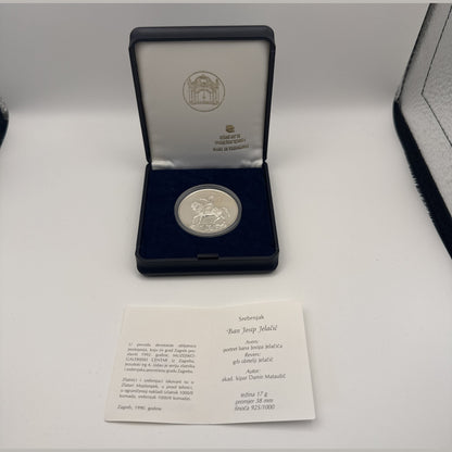 1990 Zagreb Ban Josip Jelačić sterling silver proof medal with equestrian statue design (view 5)