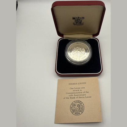 1974 Sierra Leone 1 Leone sterling silver proof coin, Bank of Sierra Leone 10th anniversary (view 4)