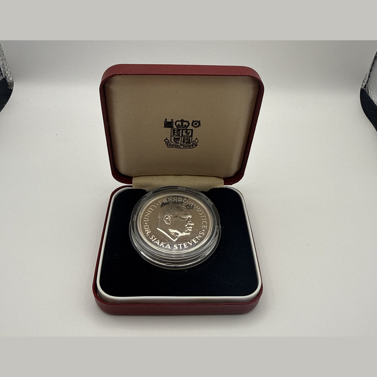 1974 Sierra Leone 1 Leone sterling silver proof coin, Bank of Sierra Leone 10th anniversary