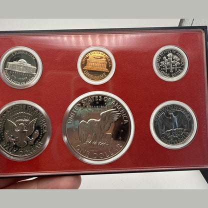 1977-S U.S. six-coin proof set, Lincoln cent to Eisenhower dollar, in original Mint lens
