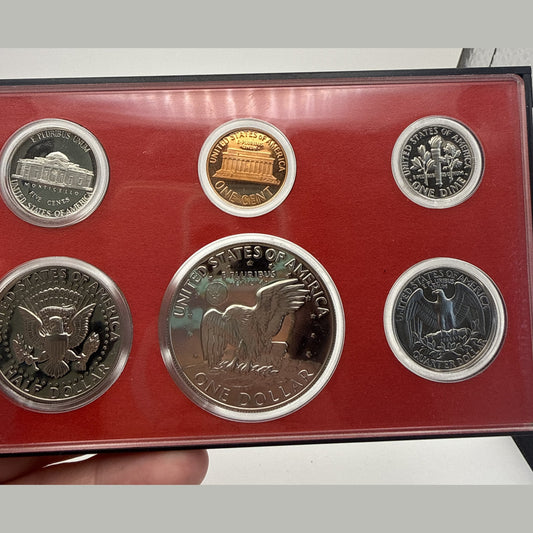 1977-S U.S. six-coin proof set, Lincoln cent to Eisenhower dollar, in original Mint lens