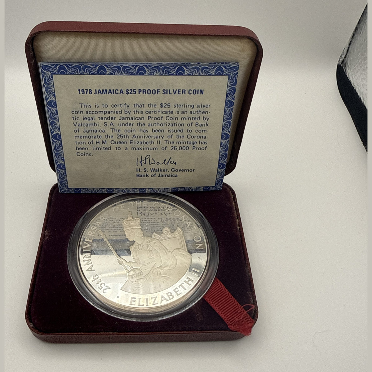 1978 Jamaica $25 sterling silver proof coin, 25th anniversary of Queen Elizabeth II's coronation (view 3)