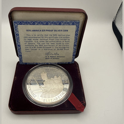 1978 Jamaica $25 sterling silver proof coin, 25th anniversary of Queen Elizabeth II's coronation (view 3)