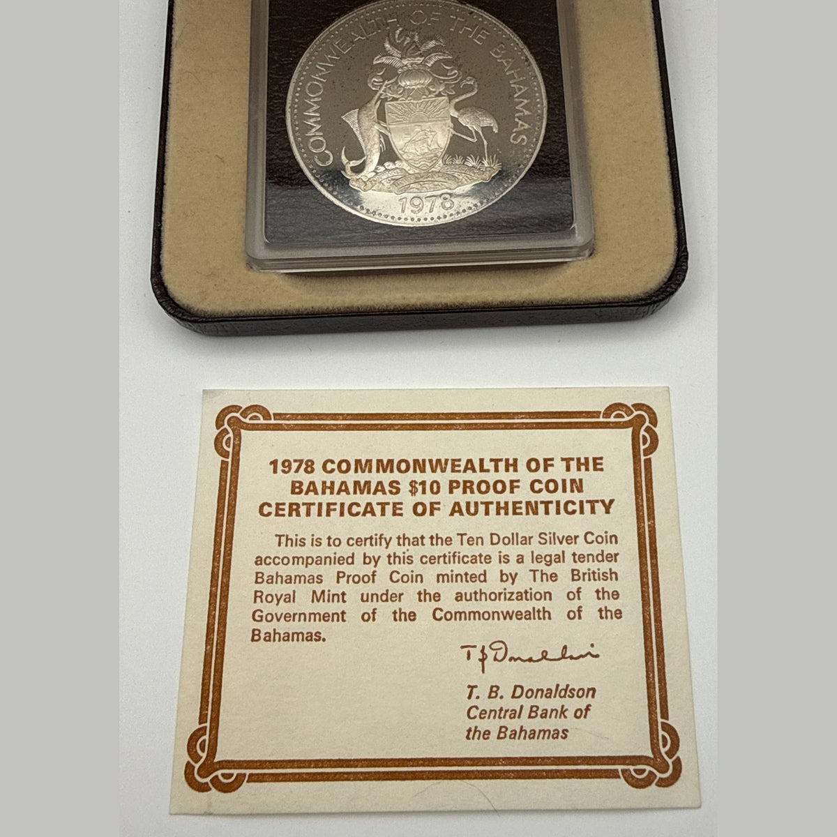 1978 Bahamas $10 silver proof coin, 5th anniversary of independence, Prince Charles portrait