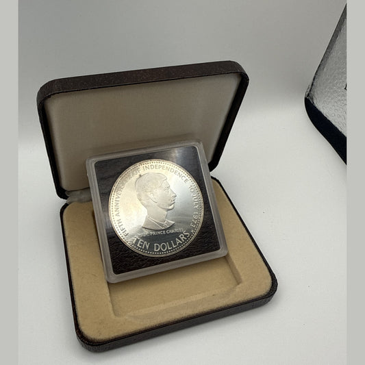 1978 Bahamas $10 silver proof coin, 5th anniversary of independence, Prince Charles portrait (view 2)