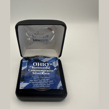 2003 Ohio Bicentennial 1 oz .999 fine silver round in black presentation case (view 2)