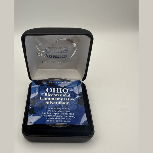 2003 Ohio Bicentennial 1 oz .999 fine silver round in black presentation case (view 2)