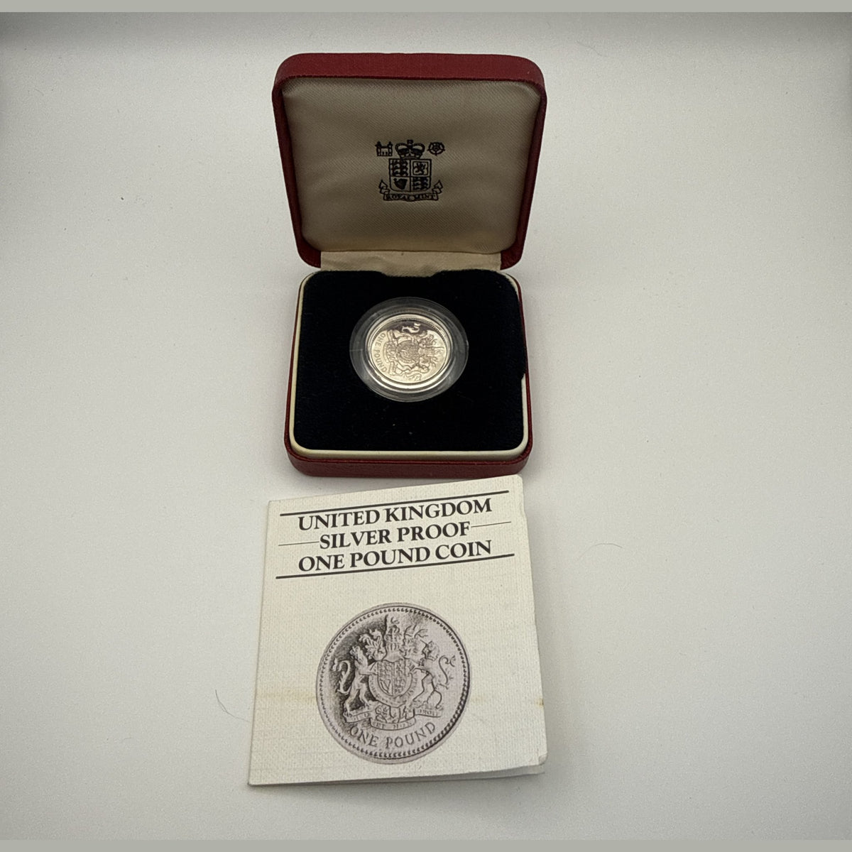 1983 UK £1 sterling silver proof, first round pound with Royal Arms reverse