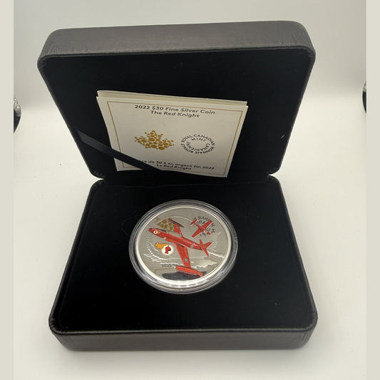 2022 Canada $30 2 oz fine silver proof coin, The Red Knight with coloured red jets