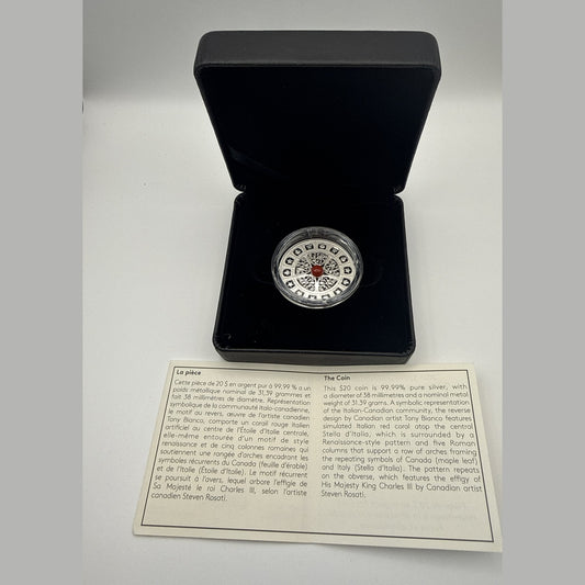 2025 Canada $20 1 oz fine silver proof, Celebrating Canada's Diversity: Strength and Abundance, red coral stone