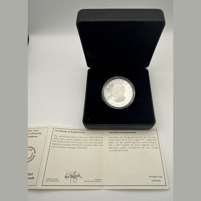2025 Canada $20 1 oz fine silver proof, Celebrating Canada's Diversity: Strength and Abundance, red coral stone (view 3)