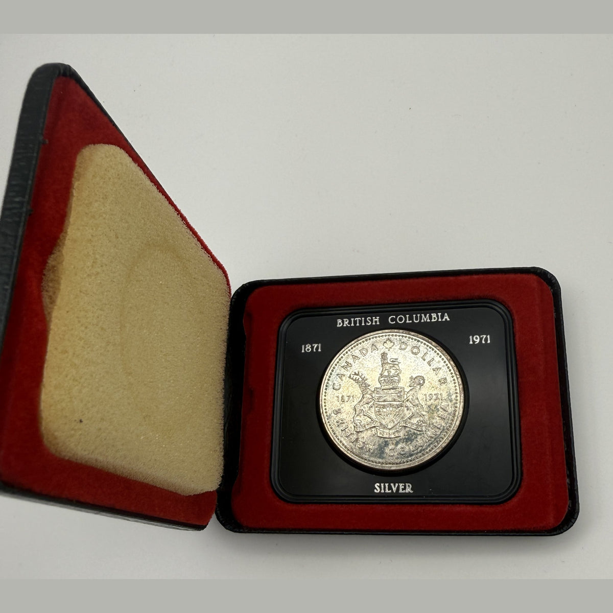 1971 Canada $1 British Columbia Centennial silver dollar (Case only – #1) - back