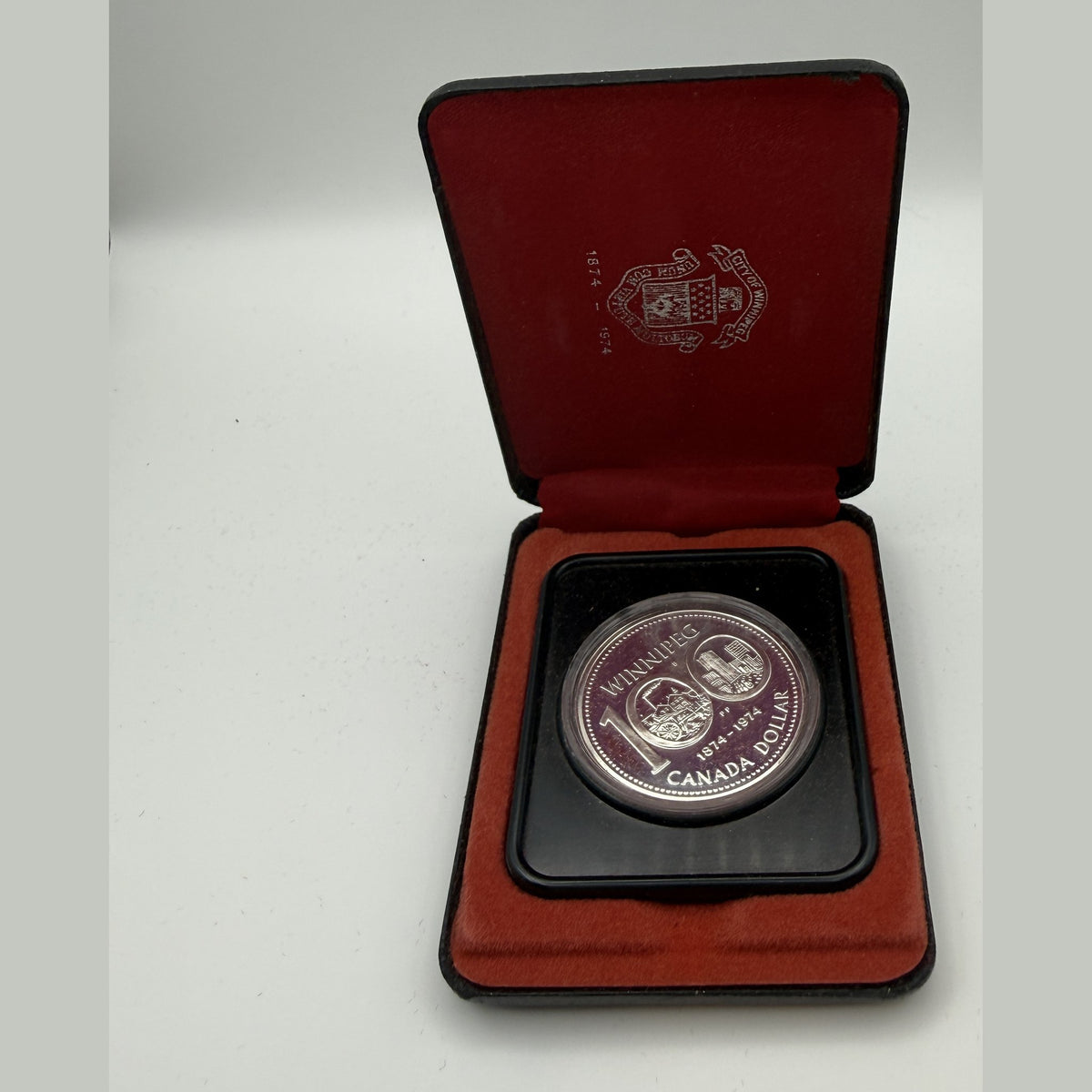 1974 Canada $1 Winnipeg Centennial silver dollar (Case only – #2) - back
