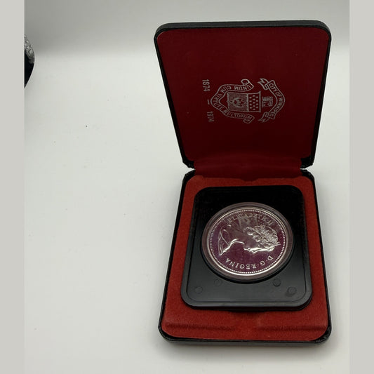1974 Canada $1 Winnipeg Centennial silver dollar (Case + box – #1) - front