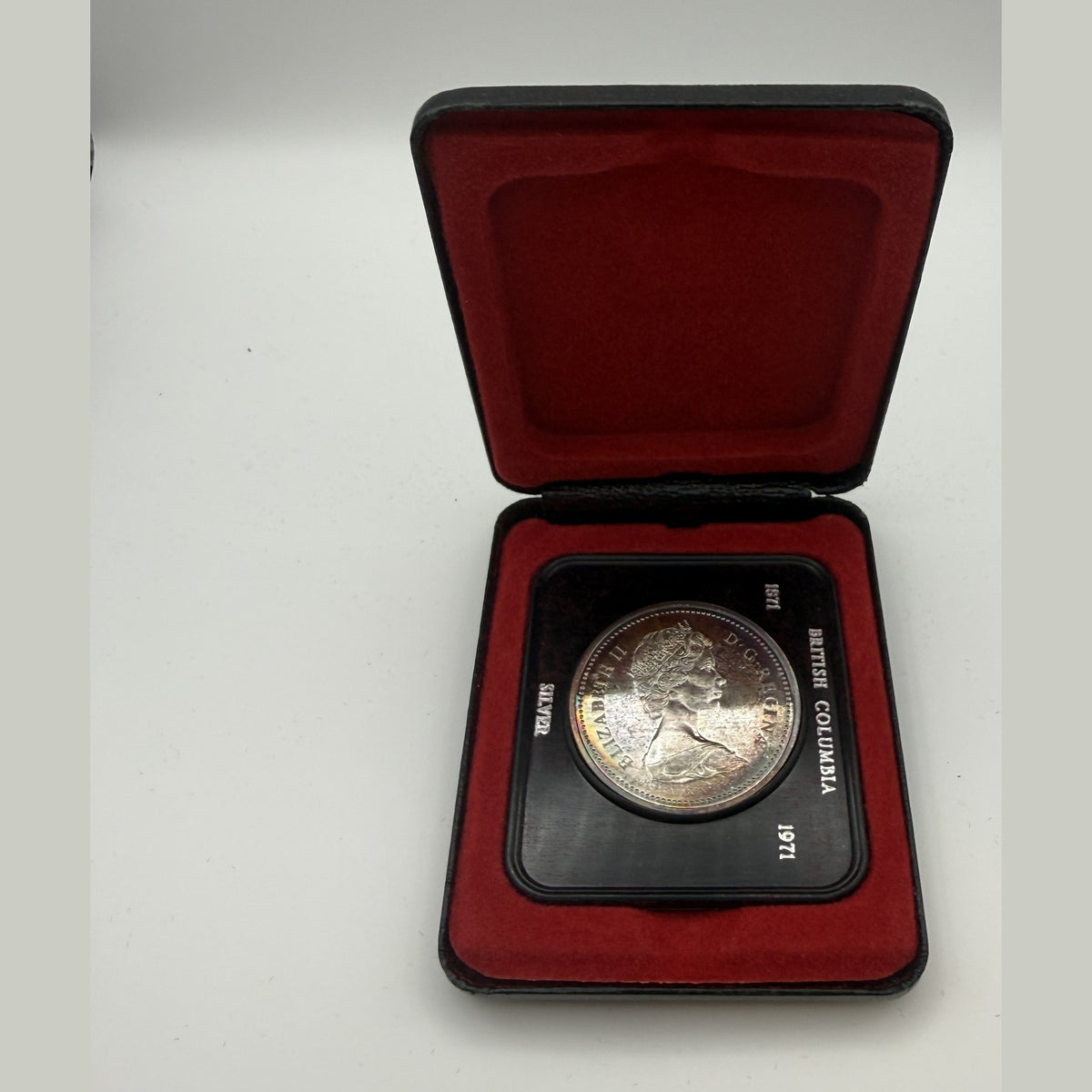 1971 Canada $1 British Columbia Centennial silver dollar, toned (Case + box) - front