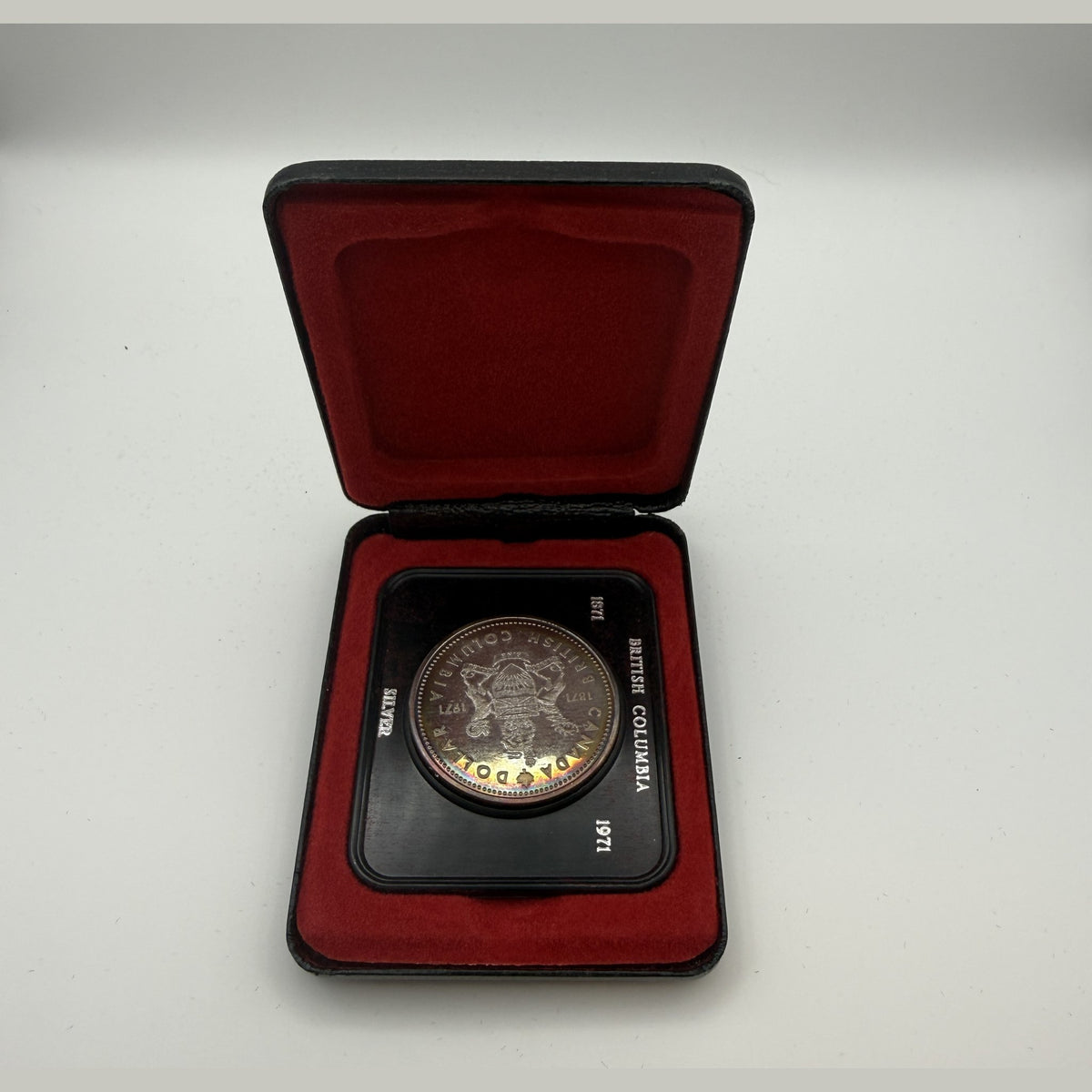 1971 Canada $1 British Columbia Centennial silver dollar, toned (Case + box) - back