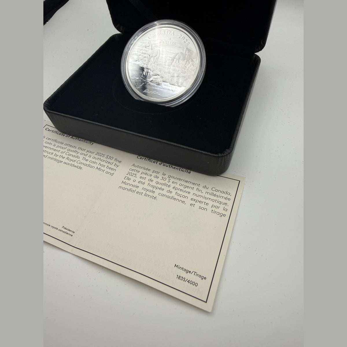2025 Mustang Country by Robert Bateman silver coin – certificate