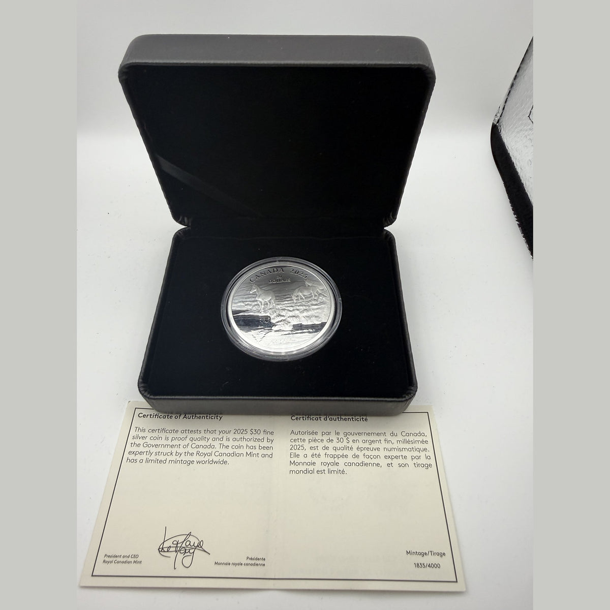 2025 Mustang Country by Robert Bateman silver coin – detail