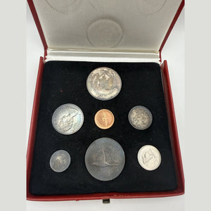 1967 Canada Centennial Presentation Set with Sterling Silver Medallion – Red Leather Case (7 Pieces)