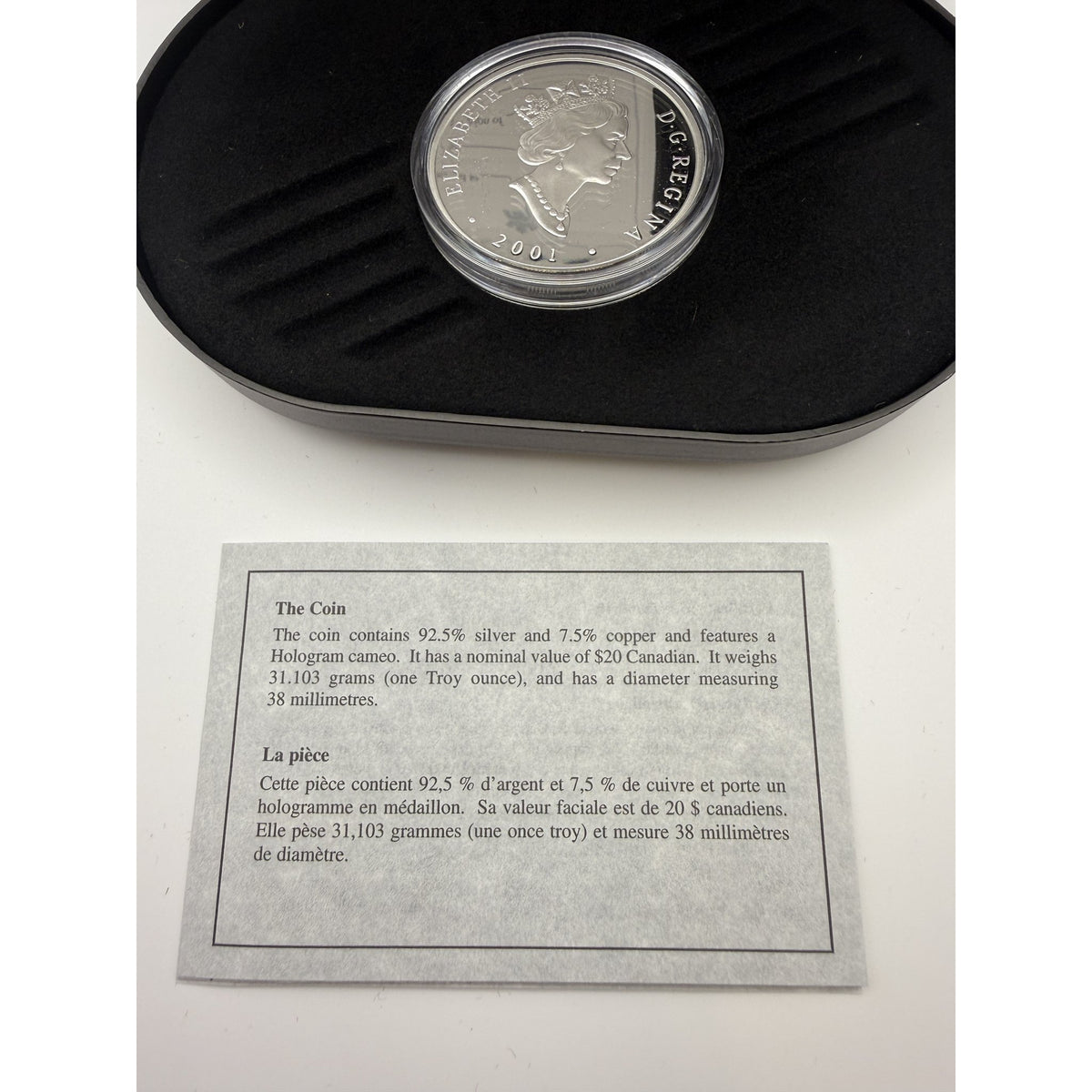 2001 Canada $20 Russell Touring Car Hologram Coin - detail