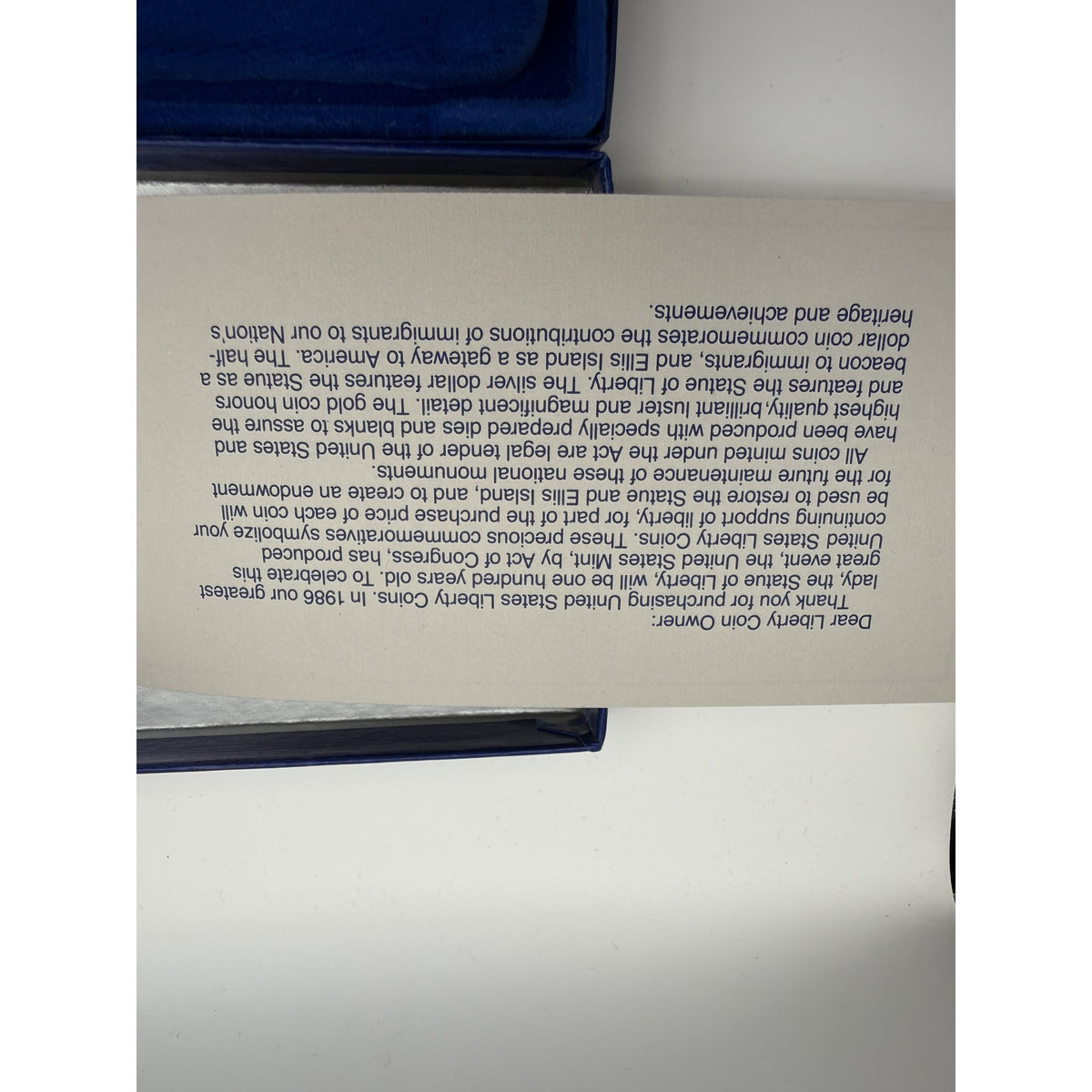 1986-S Statue of Liberty Proof Silver Dollar - certificate
