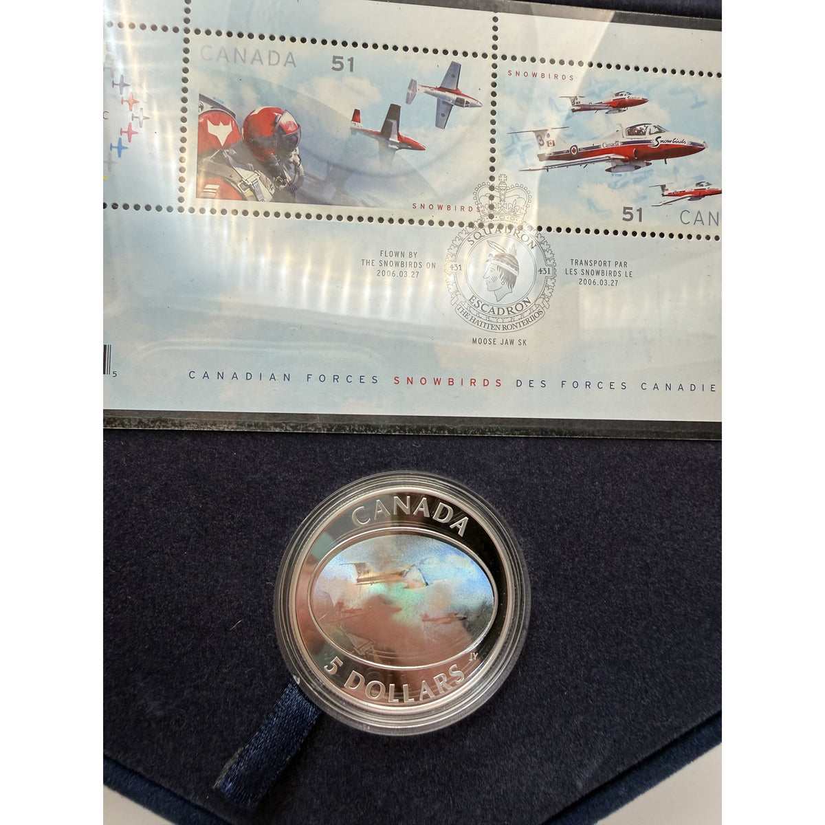2006 Canada $5 Snowbirds Hologram Coin & Stamp Set - front