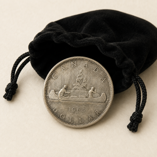 Canadian 80 percent silver Voyageur dollar with canoe design, common date 1958 to 1967 (view 2)