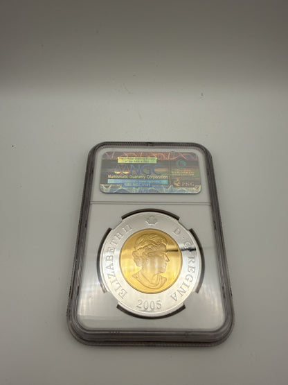 2005 Canada $8 fine silver CPR Railway Bridge coin with gold plating, NGC PF 69 Ultra Cameo