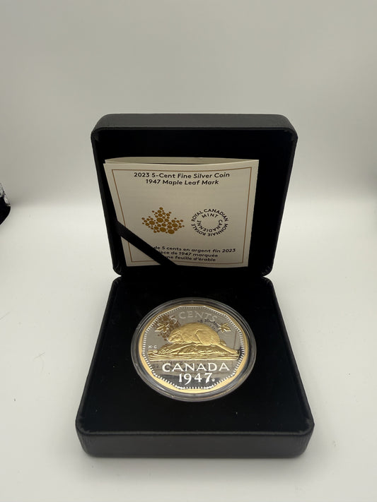 2023 Canada 5-cent 1947 Maple Leaf Mark 2 oz gilded fine silver coin (view 2)